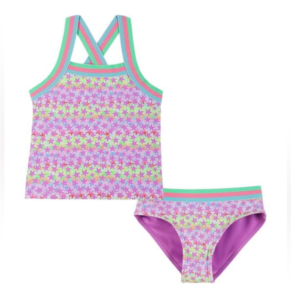 Andy & Evan Reversible Tropical Star Fish Girls Swim Suit, sz 8